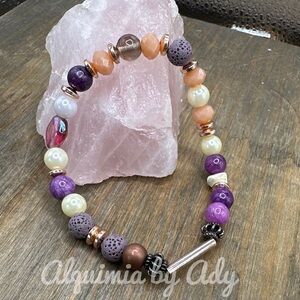 Purple lava rock agate beaded bracelets/healing crystal